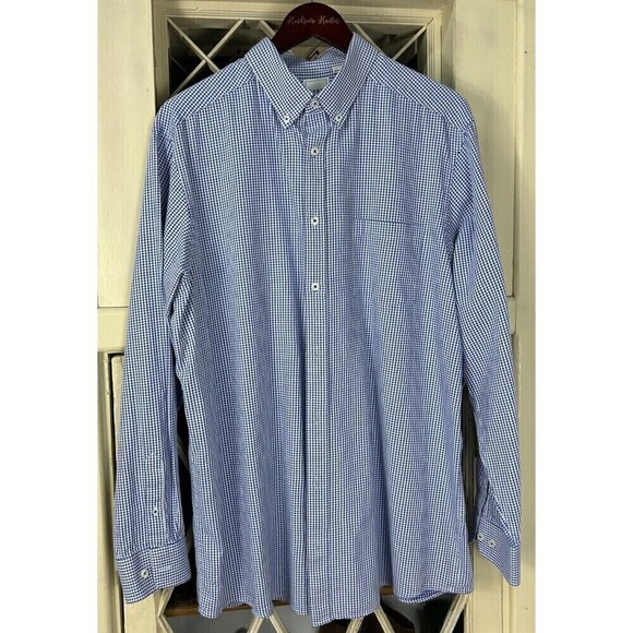 ROWM Shirt Mens Sz XLT Blue White Gingham Plaid Button Up Long Sleeve Cotton T4 - Picture 2 of 11